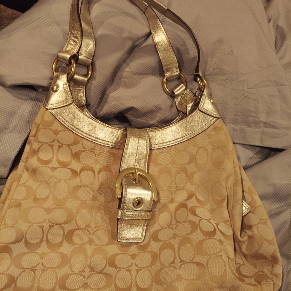 Coach handbag gold and tan